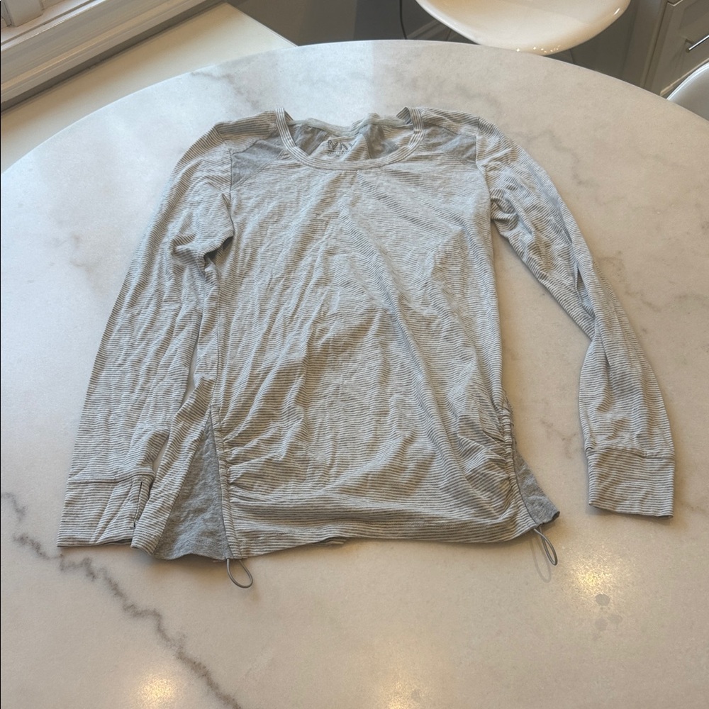 Marc New York Light Gray Striped Long Sleeve Drawstring hem  Top